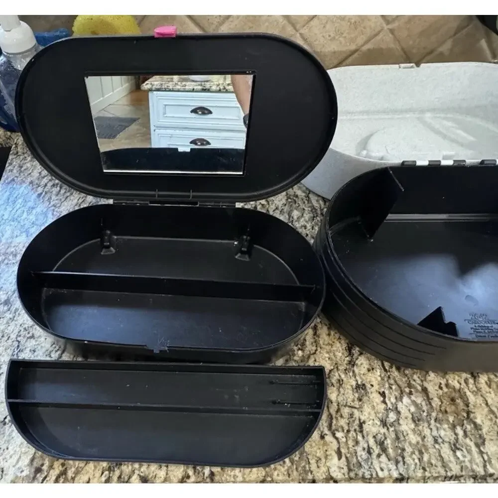 Vintage Caboodles hot pink, Black , gray - Cosmetic Carrying Case Mirror Storage